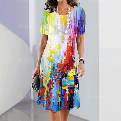 Women's Dresses Summer Women's Dresses 3D Printing Travel Party Vintage Dresses Y2k Elegant Casual Loose Short Sleeve