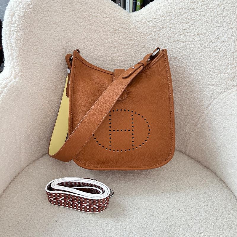 Genuine Leather Evelyn Crossbody Tote - Women's Cowhide Bag with Wide Shoulder Strap