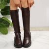 Fashion Women's Knee High Boots Fashion Plus Size 35-42 Thick Heels Knight Boots Women 2025 Side Zipper Pu Leather Long Botas Mujer
