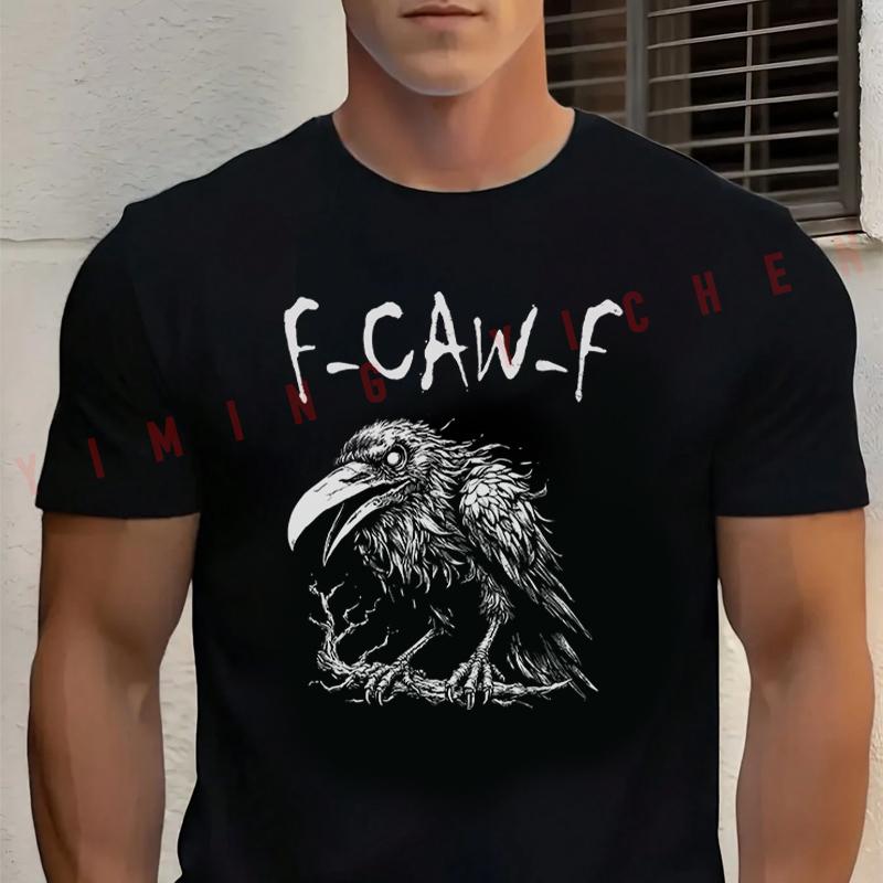 F Caw F Black Crow Graphic Men's Cotton Moto T-Shirt Fashionable Casual Summer Travel And Sports Tee
