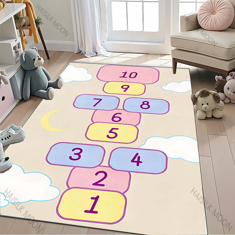3D HD Hopscotch Carpet, Living Room Bedroom Mat, Comfortable Durable Rug, Modern Simple Style, Non-slip Rug for Children To Play