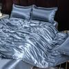 Double-sided four-piece set silky cool solid color three-piece set bed sheet quilt cover summer cool bedding