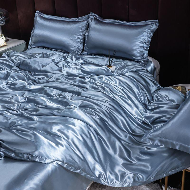 Double-sided four-piece set silky cool solid color three-piece set bed sheet quilt cover summer cool bedding