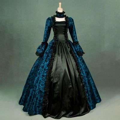 2021 Mode Gothic Kostüm Maxi Kleid Damen Klassisch Mittelalterlich Halloween Cosplay Langes Spitzenkleid Partykleid