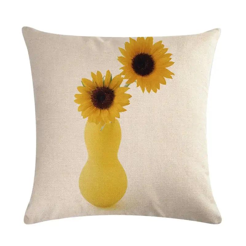New 45*45Cm Yellow Sunflower Pillowcase Linen Pillowcase Home Sofa Decorative Cushion Cover