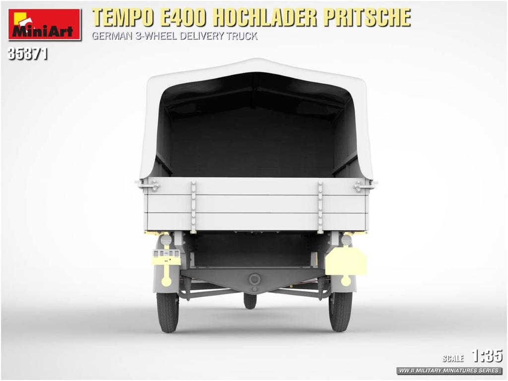Miniart 1/35 Scale German Tempo E400 High Loader Flatbed Delivery Van, Three-Wheel Plastic Model, Model MA35371