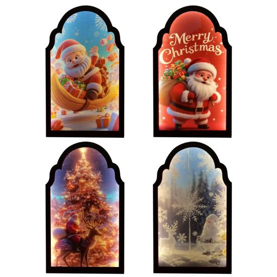 Christmas Hologram Mirror Light-up 3D Visual Effect Santa Claus Ornament USB Powered Holographic Xmas Tree Santa Decoration for Home Festive Decor