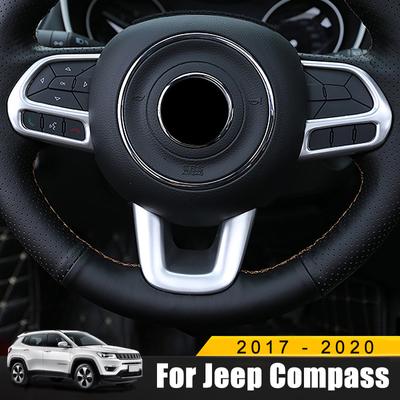 Kryty volantu z ABS chromu a uhlíkových vláken, ozdobné nálepky pro Jeep Compass 2017 2018 2019 2020, doplňky do interiéru