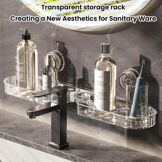 2Pcs Suction Cup Storage Holder Shower Shelf Strong Load-bearing Hollow Structure Design Bathroom Multi-Function Organizer
