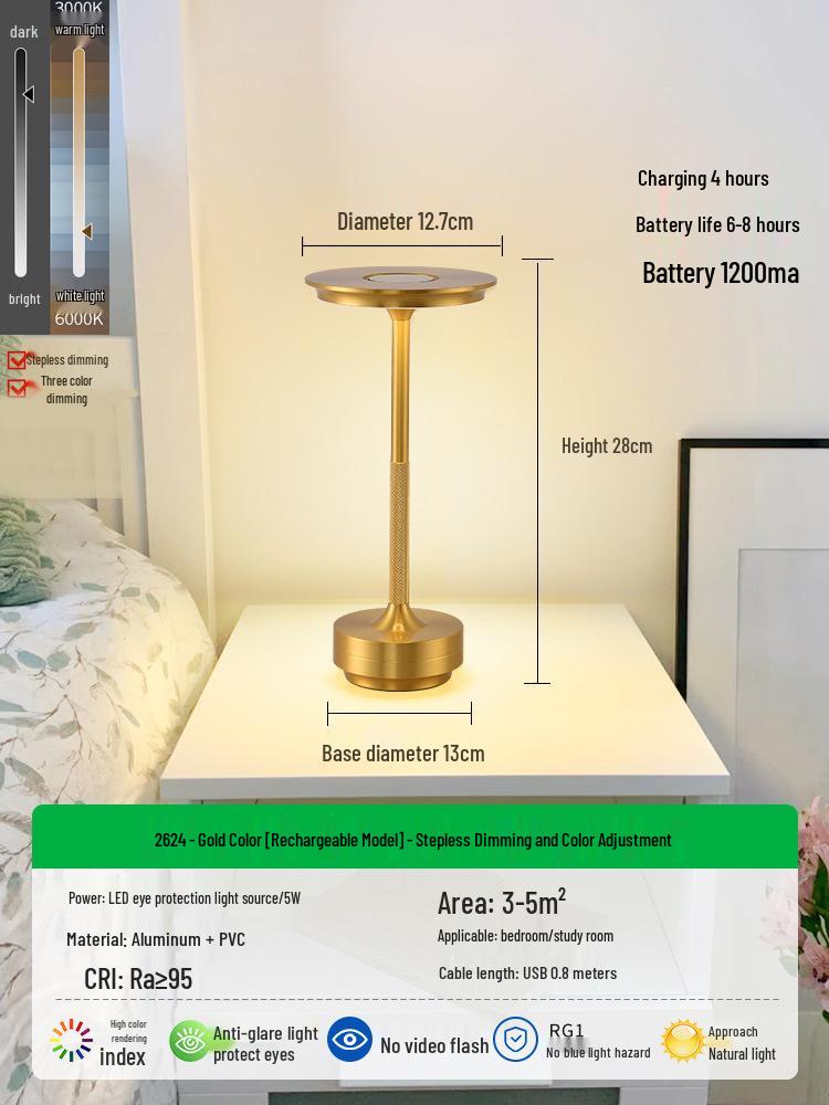 Luxury Rechargeable LED Bedside Table Lamp Atmosphere Night Light