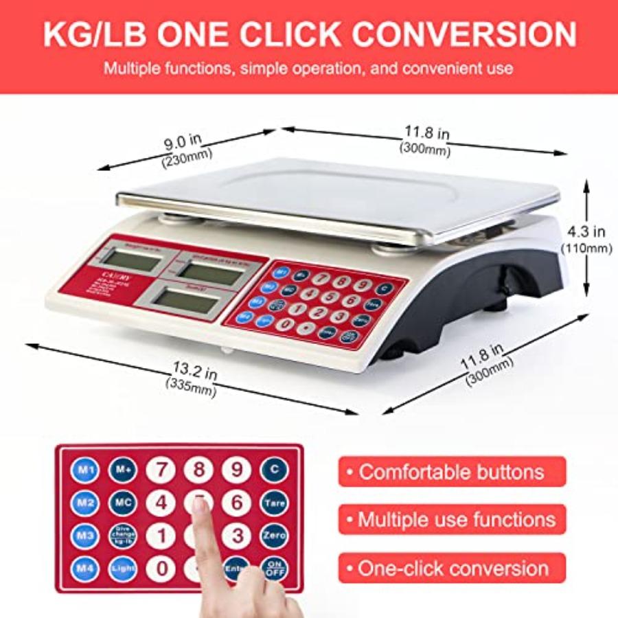 Digital Price Computing Scale 66lb/30kg Commercial Produce Scale with Stainless Steel Platform and Green Backlight LCD Display