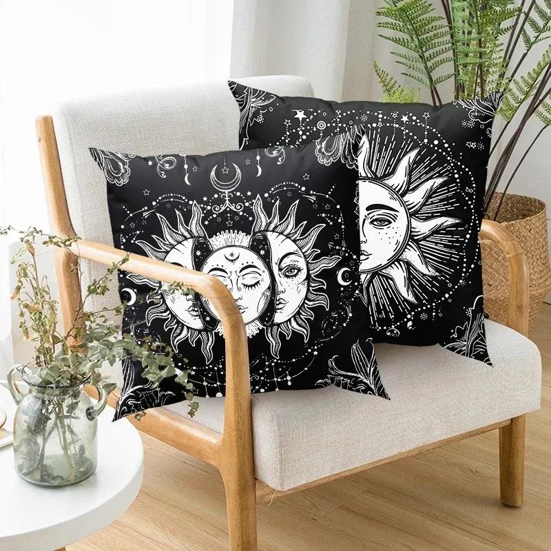 Mandala Throw Pillows White Black Sun And Moon Cushion Cover Throw Pillow Cases Sofa Cushion Cover Tarot Pillowcase Home Decor