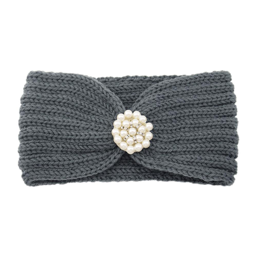 Sweet Elegant Pearls Knitting Cross Knot Headband For Women Autumn Winter Warm Ear Warmers Wide Headwrap Makeup Hair Accessories