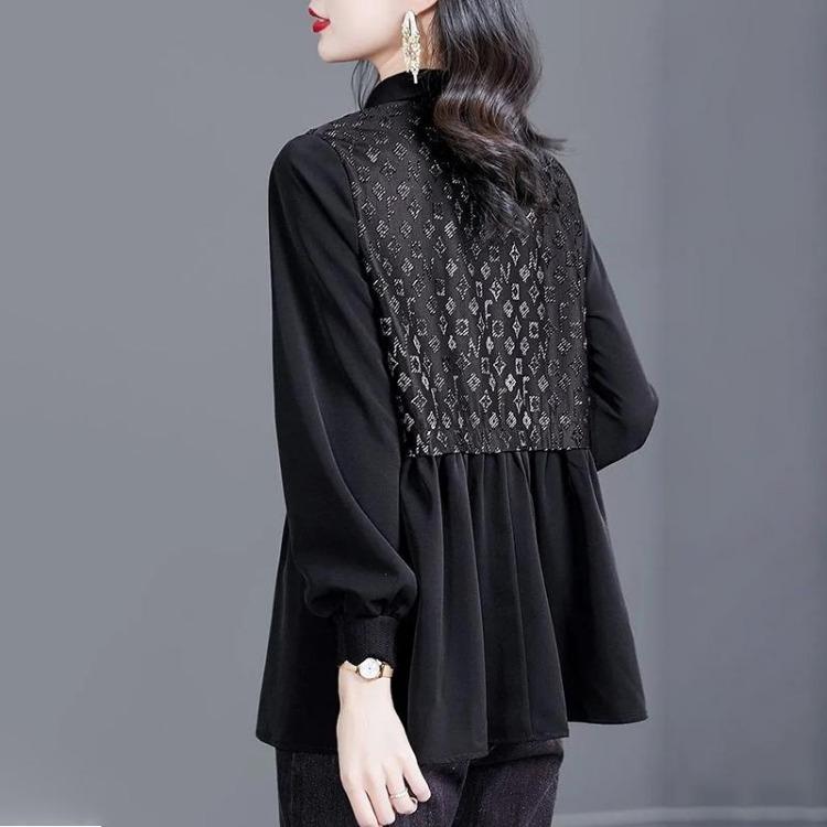 Women Plus Size 4XL Long Sleeve Tops Comfortable Splicing Shirt Autumn Black Female Tops