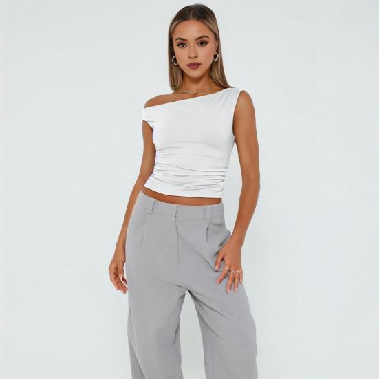 Dámské tílko s šikmým límcem svetr bez rukávů Jednobarevné košilka slim Fit s asymetrickým výstřihem