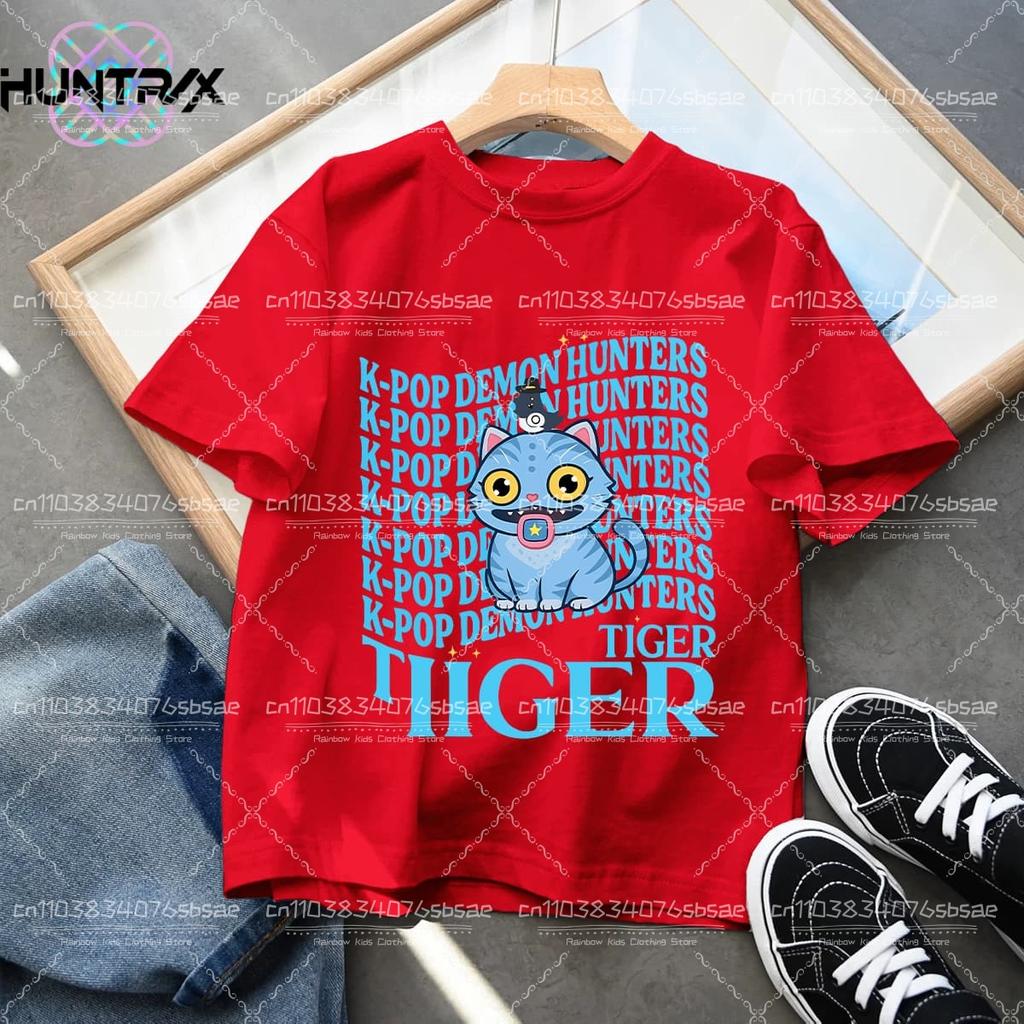 2026 New KPop Demon Hunters Cartoon Print Kids T-shirts Summer Short Sleeve Tees Boys and Girls Clothes Casual Tops