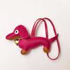 Pu Leather Stuffed Dachshund With Collar of Gold Heart Shape Pendent WIth Long Strap Puppy Pendent for Bag Charms Accessories
