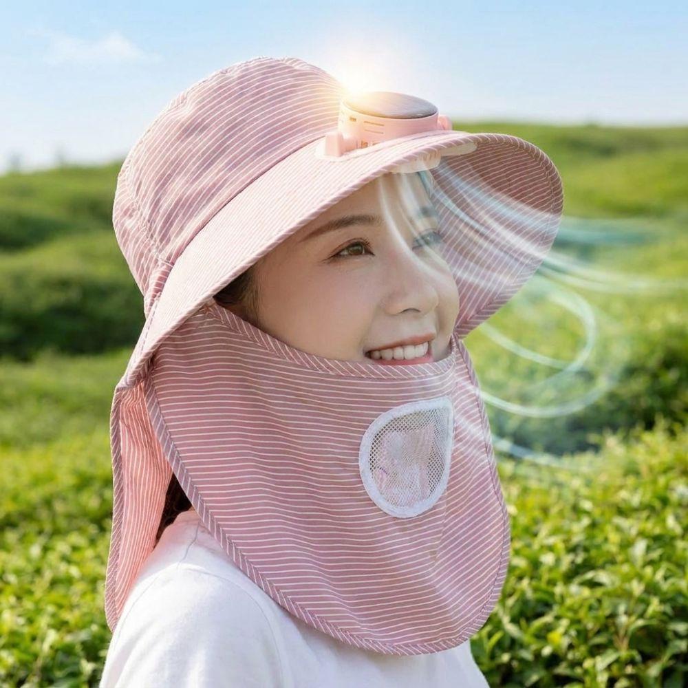 Fashion Solar Fan Face Mask Sun Hat 300mA UV Protection Fisherman's Hat Wide Brim Breathable Tea Picking Work Hat Summer Unisex