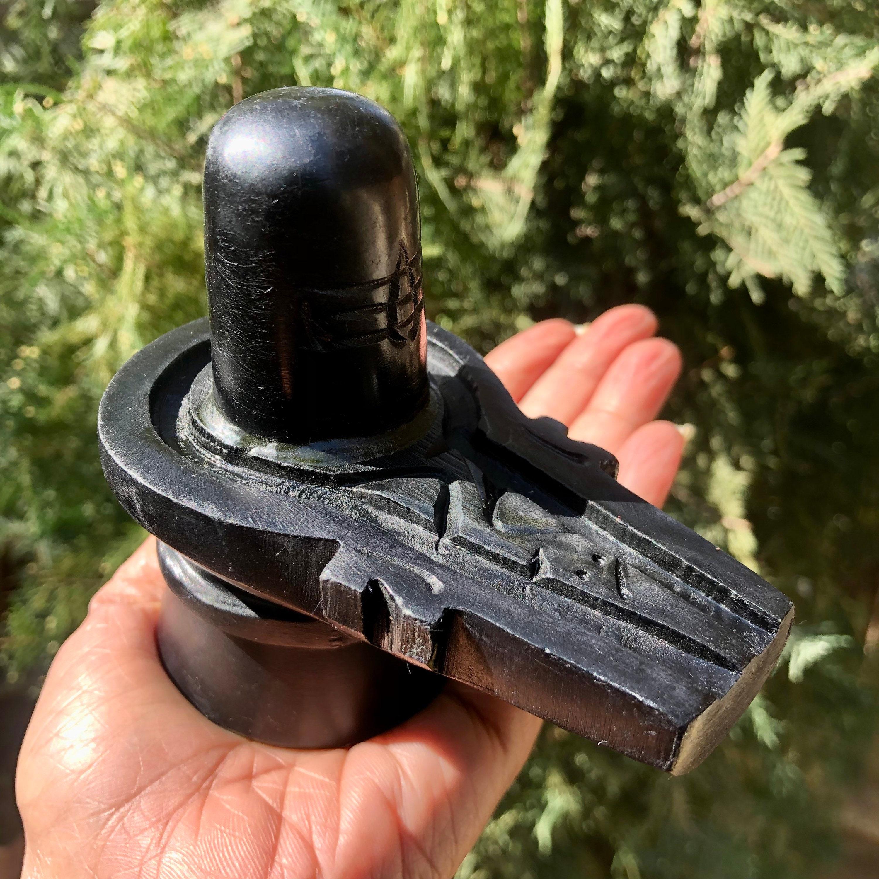 Handmade Black Stone Shivling, Hindu God Shiva Lingam Pooja (4.25 Inch) One Size
