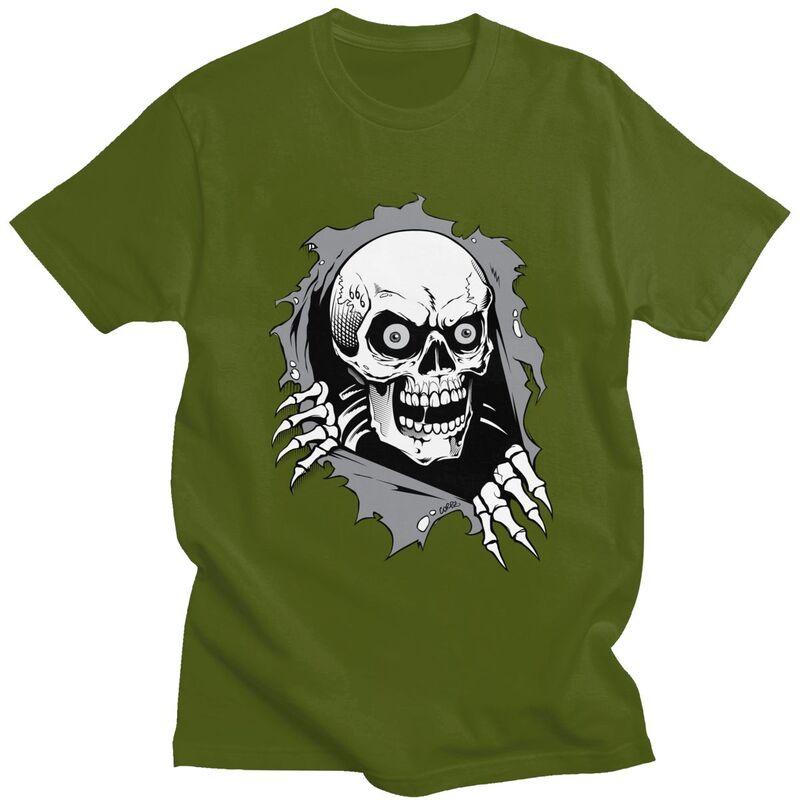 Custom Torn Metal Skull T Shirts for Men Pure Cotton Tees Gothic Skeleton Tshirts Casual Tshirt Clothes