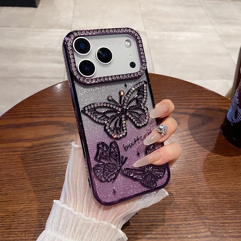 For IPhone 16 17 Air 12 13 14 15 Pro Max Shockproof Protection Cases Back Cover Luxury Glitter Diamond Butterfly Phone Case