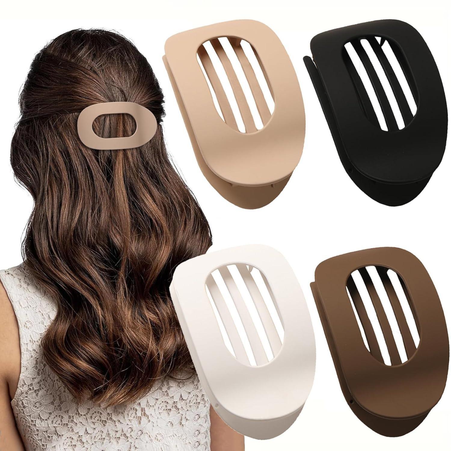 

4 PCS Flat Hair Clips, Round Lay Down Hair Claw Clips for Women Girls, Comfortable Curved Flat Clips for Thick Thin Hair