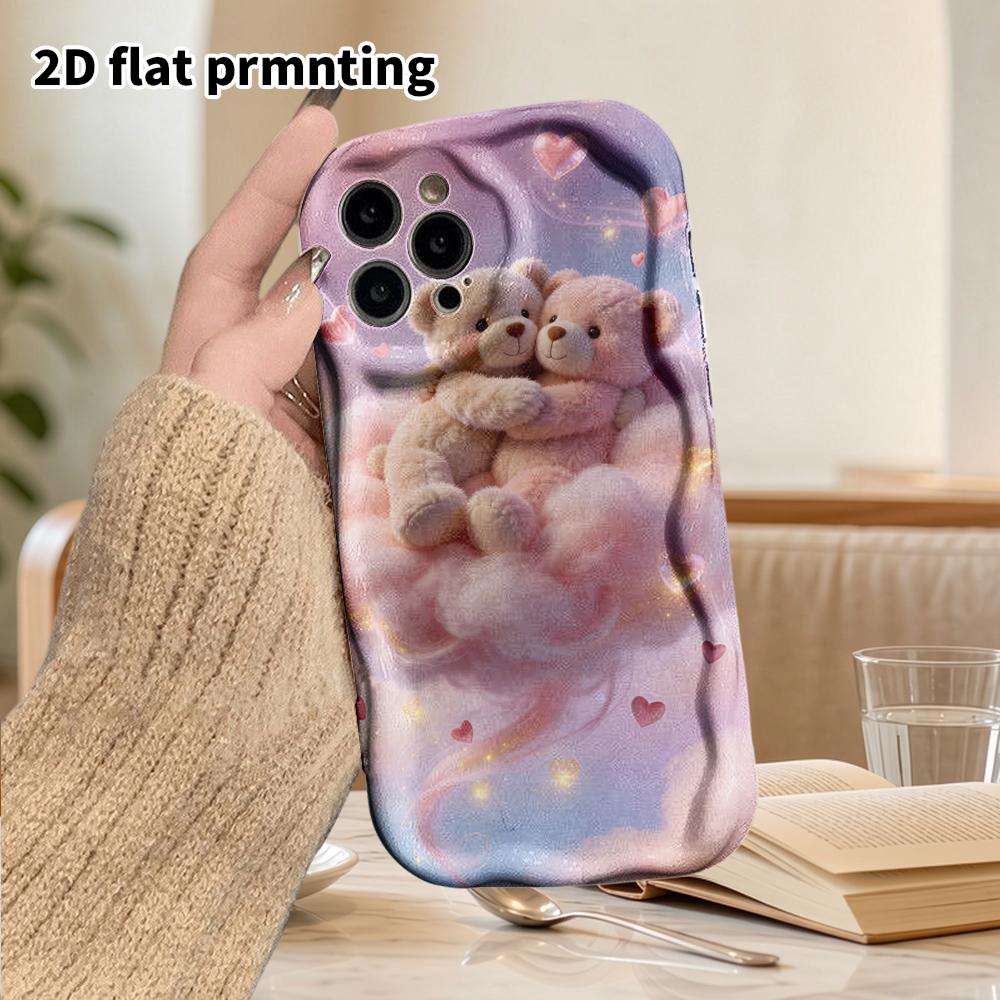 Phone Case: 2D Flat Design Suitable for iPhone 18 17 16 15 14 13 Pro Protective Case, Couple Style, Hugging Double Bears, Christmas and Halloween Gift