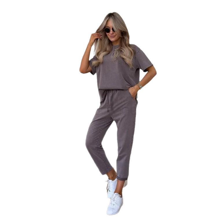 Conjunto de Sudadera Casual de Color Sólido Europeo y Americano