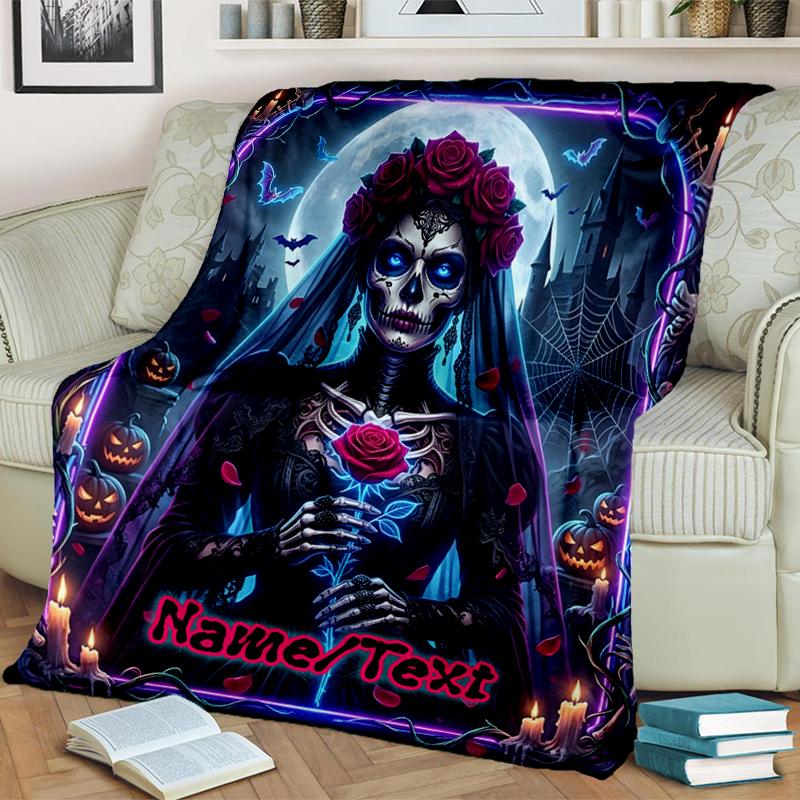 1PC Custom Name Day Dead Art outdooor Flannel blankets Throw Blanket All-Season Throw Gift Bedspread for Couch, Bed, Camping Holiday Birthday gift
