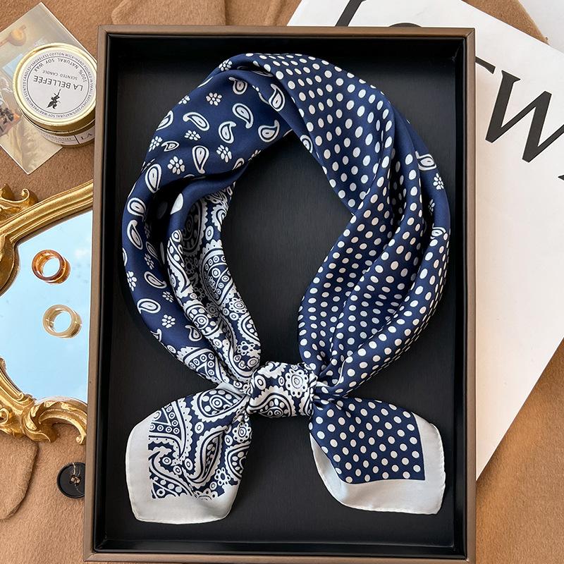 Lune Printing Silk Scarf Hijab Women 70*70Cm Luxury Design Square Scarf Girl Ribbon Hairband Neckerchief Foulard Hair Band