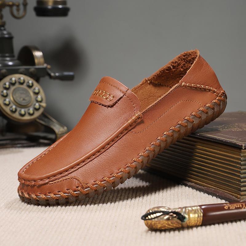 2026 Summer Men's Handmade Leather Slip-On Casual Driving Shoes (Large Size)