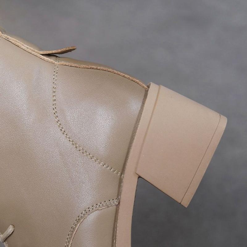 Stivali corti con tacco spesso, scarpe da donna in cotone, stivali Martin con lacci versatili con tacco medio, scarpe da donna alte retrò