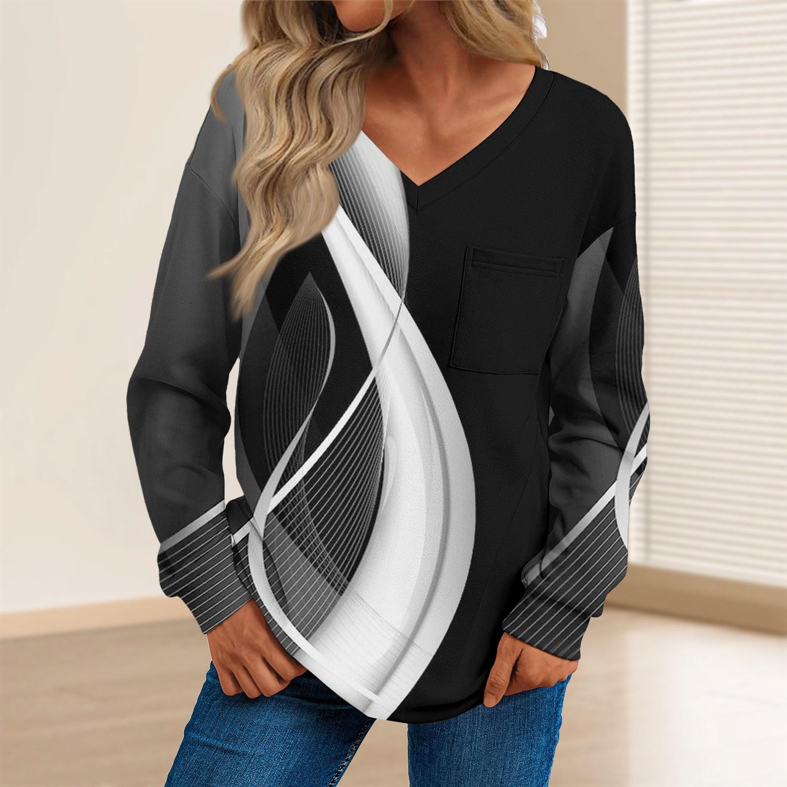 Женская мода повседневный свитер с длинным рукавом и принтом V-образным вырезом L — фото 3