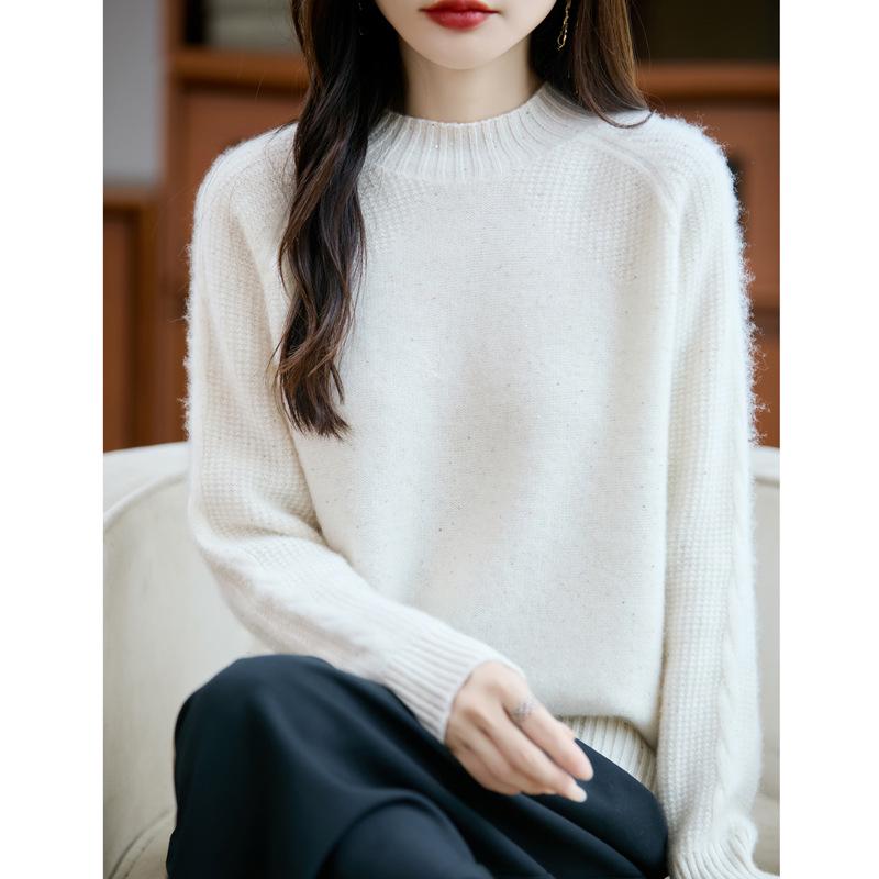 Autumn/Winter Wool High-Neck Knit Sweater with Colorful Sequins - Thickened & Loose Fit