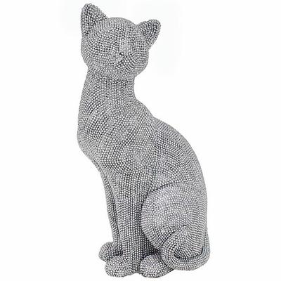 [A3308] - Resin Figurine 'Cats' Silver Gray Rhinestones - 28x14x12 Cm