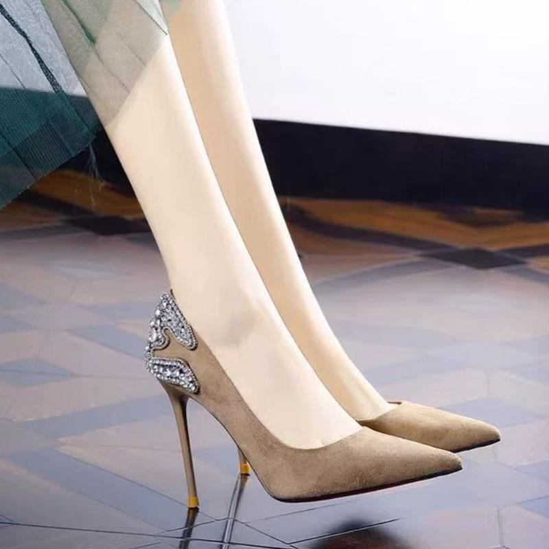 2025 New Diamond-Style Female High Heels Pointy Shallow Mouth Sexy and Fashionable Thin Heels Single Shoes Women