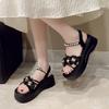 Summer New Sandals for Girls Pearls Beading Soft Platform Kids Casual Open-toe Beach Party Shoes with Bow-knot