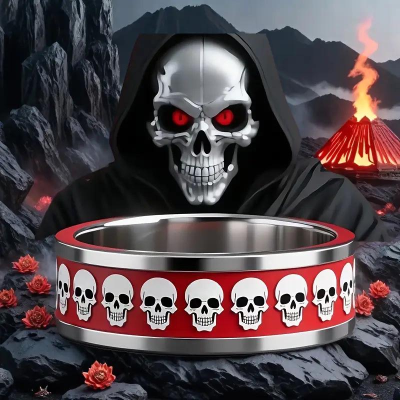 8mm Men's Red Bottom Gothic Skull Ring - High-Quality Daily Accessory and Gift