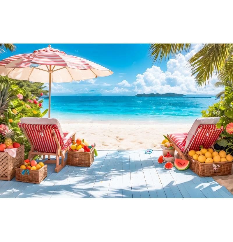 Summer Seaside Party Backdrops For Photography Tent Fruits Beach Palm Trees Holiday Camping Party Background Decor Photo Studio