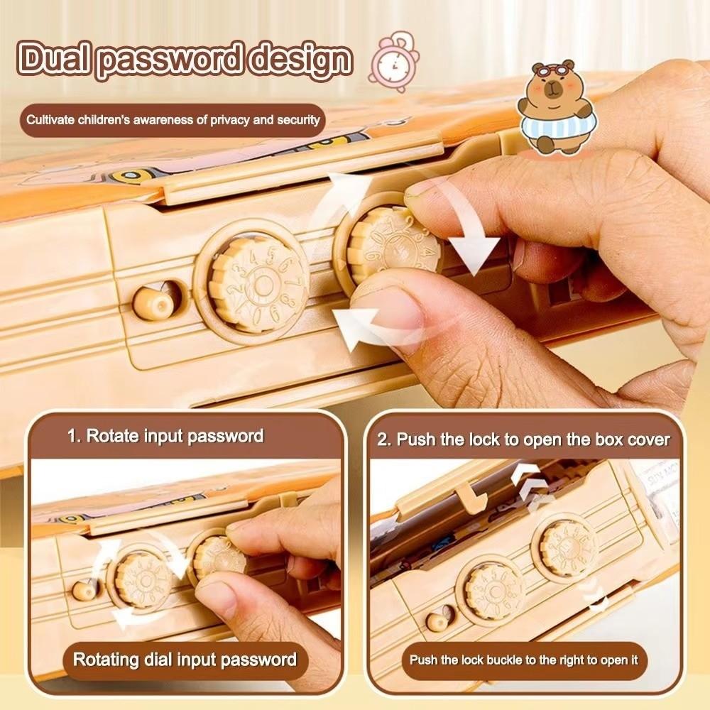 Multifunctional Password Lock Stationery Box Large Capacity Double Layer Pen Box Girls
