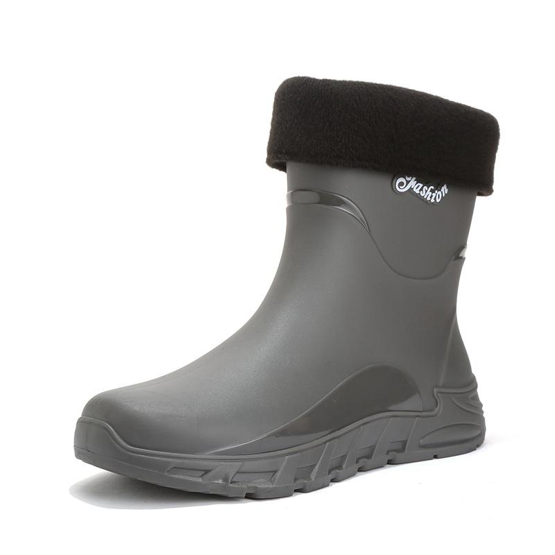 Rain Shoes Men's Medium Tube Non-slip Fishing Rain Boots Waterproof Shoes Velvet Warm Kitchen Bundle Rubber Shoes Car Wash Overshoes