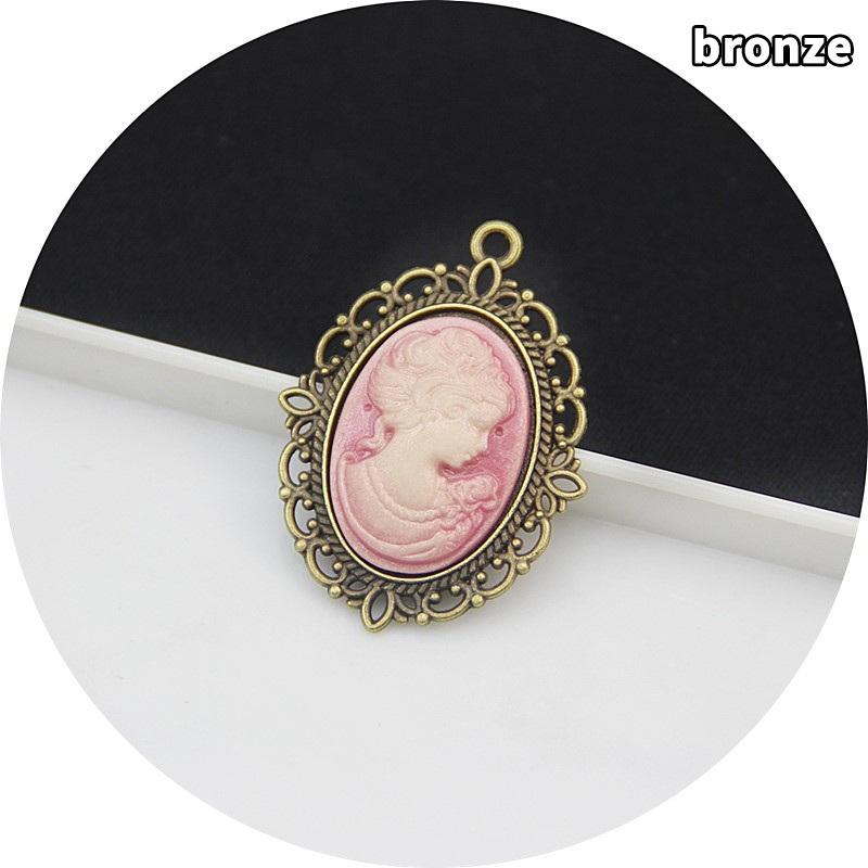 Antique Silver Oval Zinc Alloy Pendant With An Inlaid 18*25Mm Beauty Head Design, Hair Accessory Necklace, Diy Jewelry Accessory