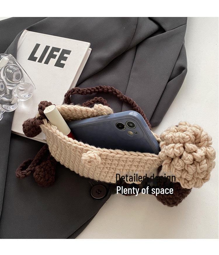 Handgestrickte Woll-Cartoon-Lamm-Tasche: Modische Eltern-Kind-Umhängetasche