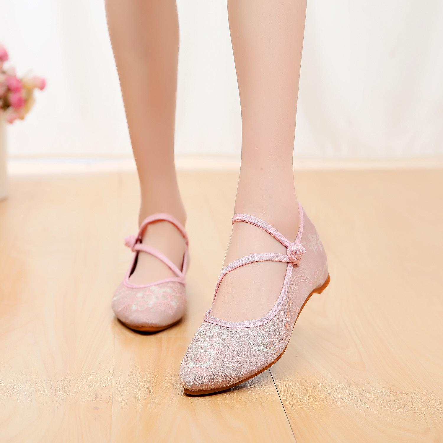 

Шарм, туфли ципао, вышитые тканевые туфли, свадебные туфли, этнический стиль, подошвы из говяжьей кожи, туфли для квадратных танцев 41 розовый