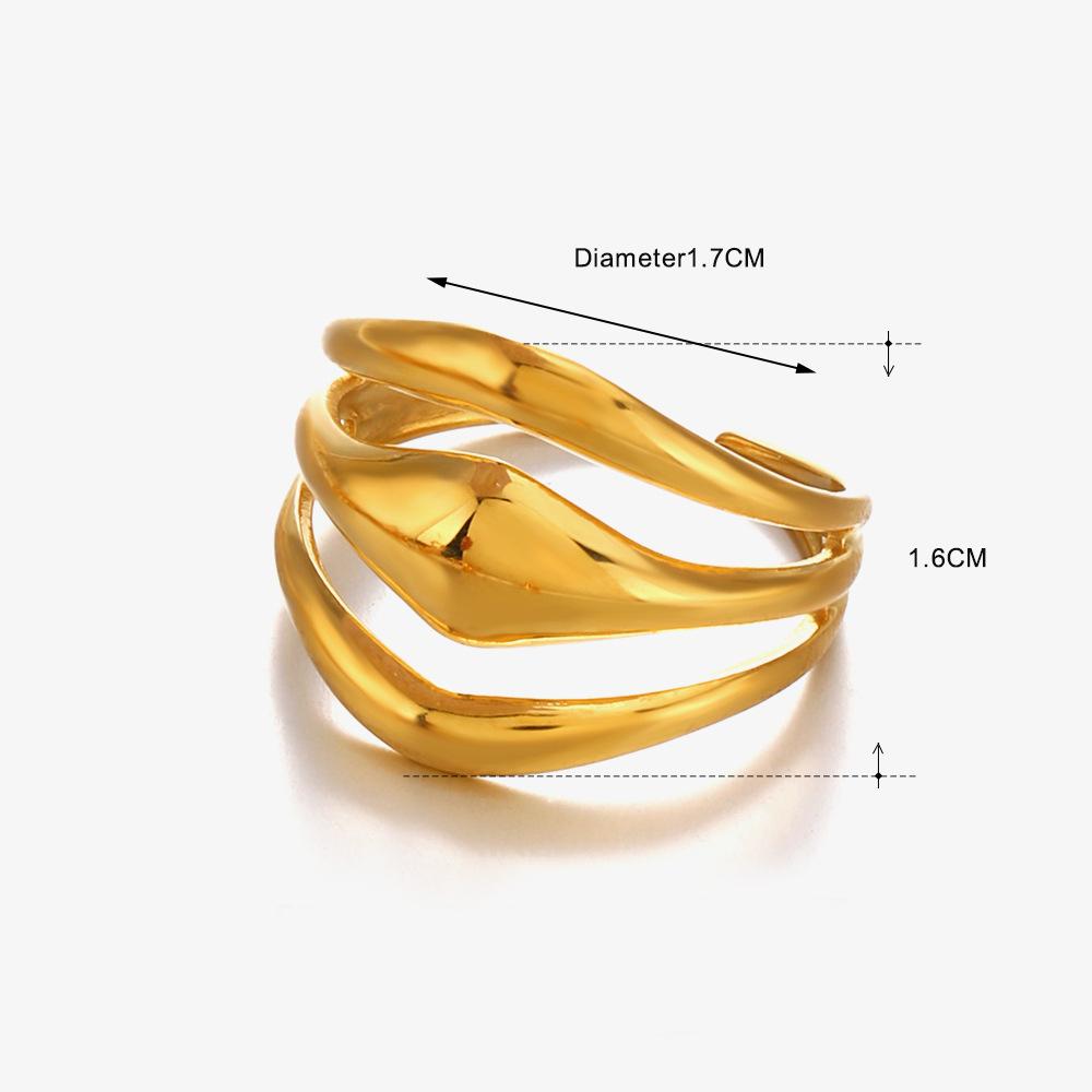  Minimalist Smooth Three-layer Stainless Steel Metal Ring 2024 18K PVD Plated Golden Jewelry Water Resistant New