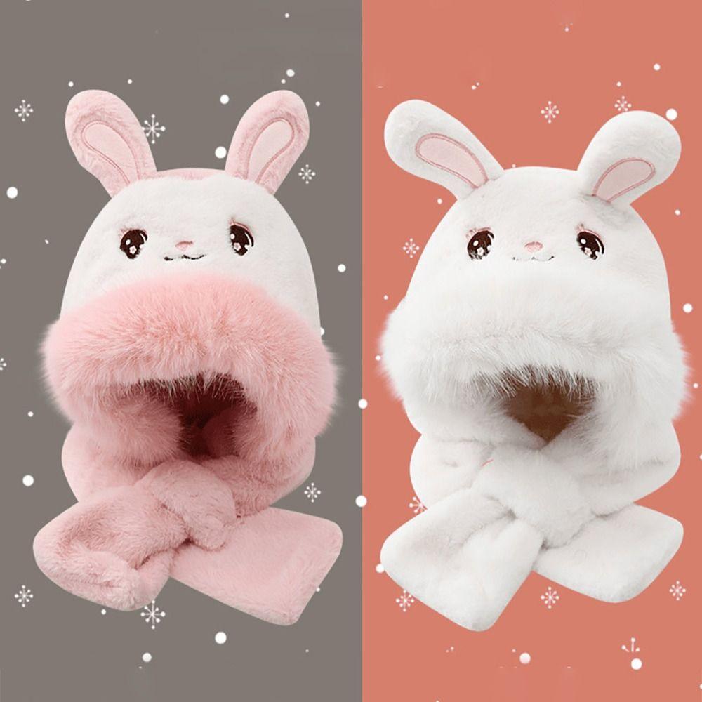 Plush Baby Hat With Scarf Windproof Beanie Hat Scarf Cute Ear Protection Cap Autumn Winter