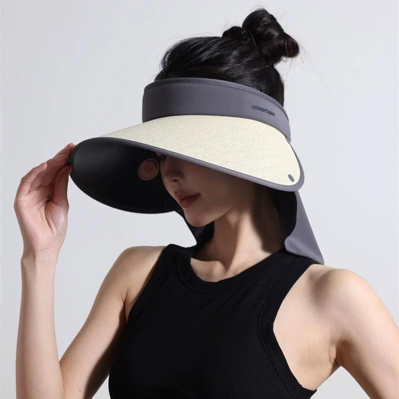 Sunscreen Hat Women's New Summer Widened Brim Empty Top Hat Outdoor Sports Wrap-around UV Protection Sun Hat