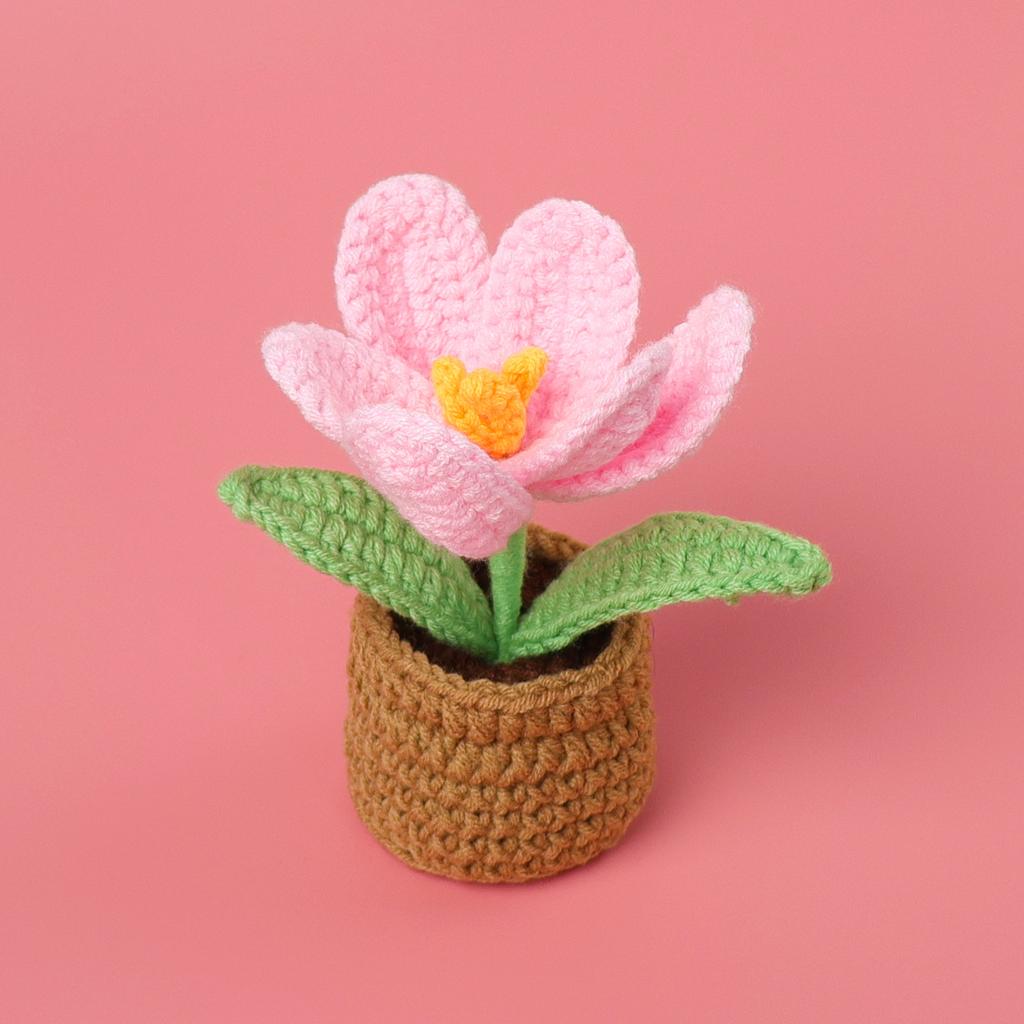 Tulip Crochet Flowers Pot Cute Knit Flower Creative Crochet Plant Pot Tulips Knitting Flower Car Table Home Decor