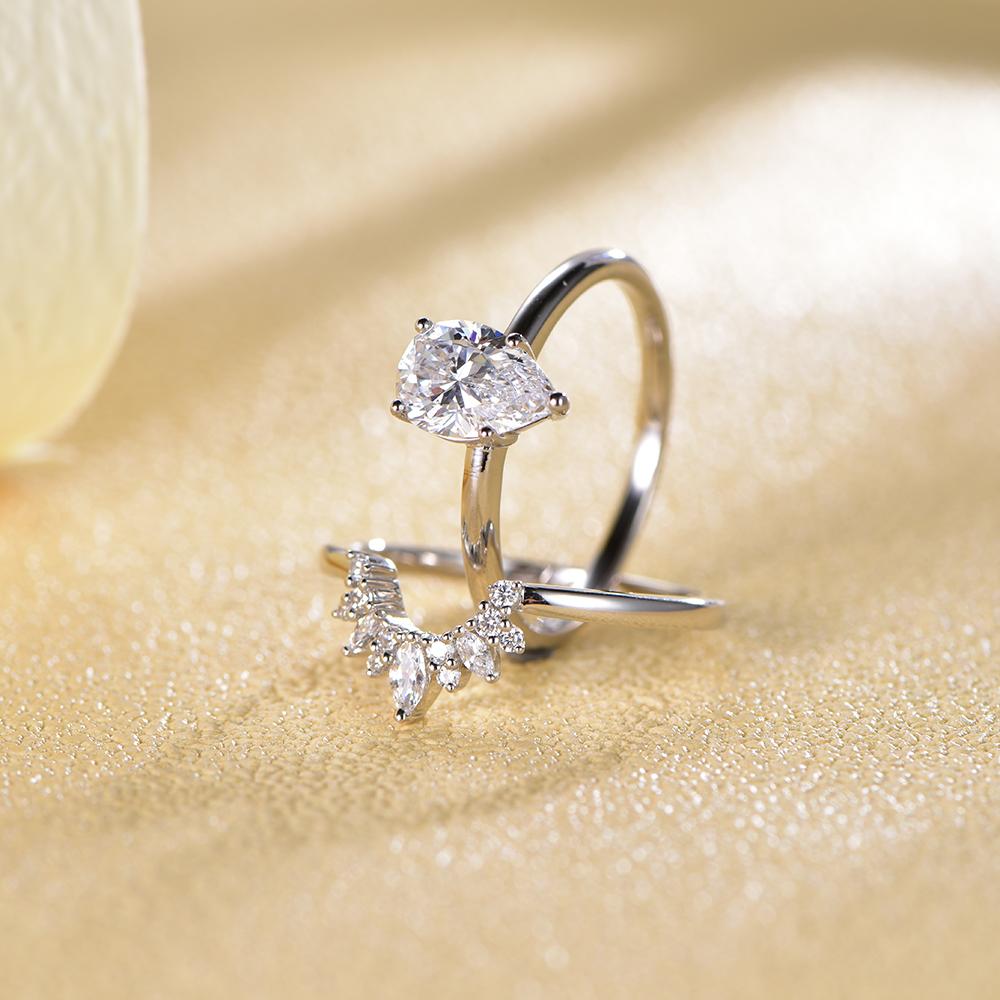 Kirin 2pcs Stackable Ring Set 0.22CT 925 Sterling Silver GH Moissanite Rhodium Plated Classic High Quality Jewelry for Women