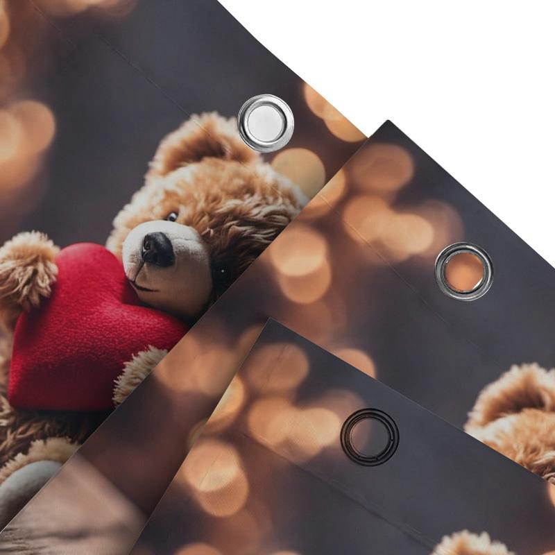 Cute Teddy Bear with Heart Shower Curtain | Cozy and Romantic Bathroom Decor